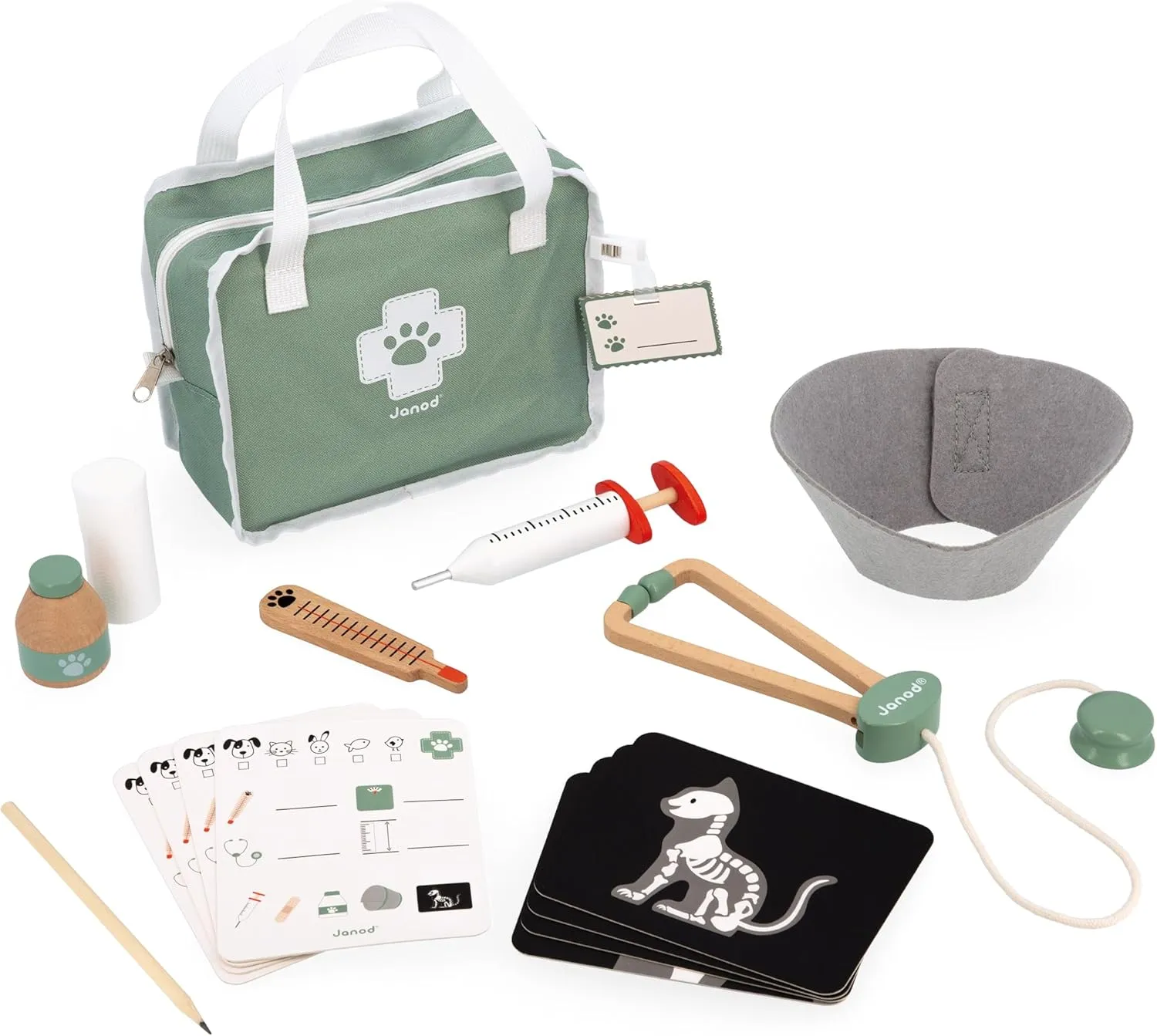 salmon geology Piece Set in a Zip-up Cloth Bag - Ages 3-8 - J06466 Janod Pretend Play Vet Suitcase - 15 
