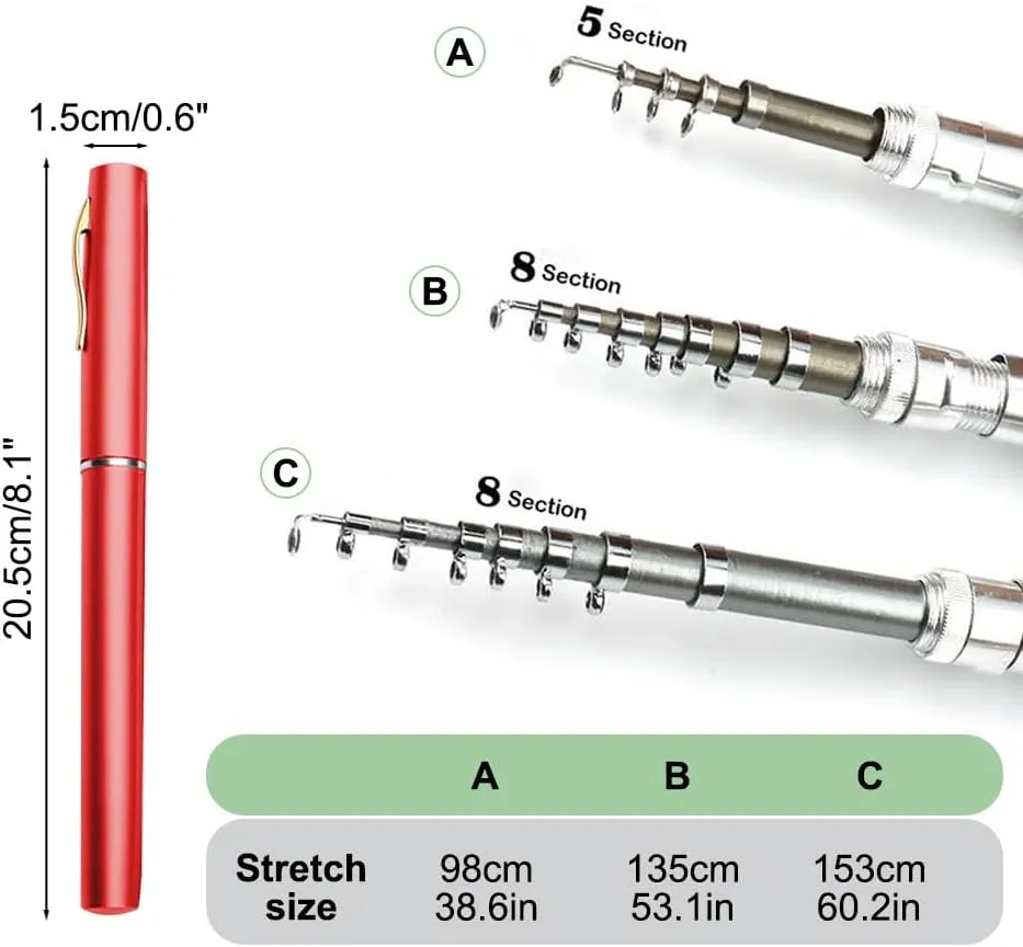 Saltwater Freshwater Fishing Pocket Fishing recur microscope duration pride luminous frontal Rod, Telescopic Fish Rod Lightweight Pen Fishing Pole with Foldable Arm Reel for 