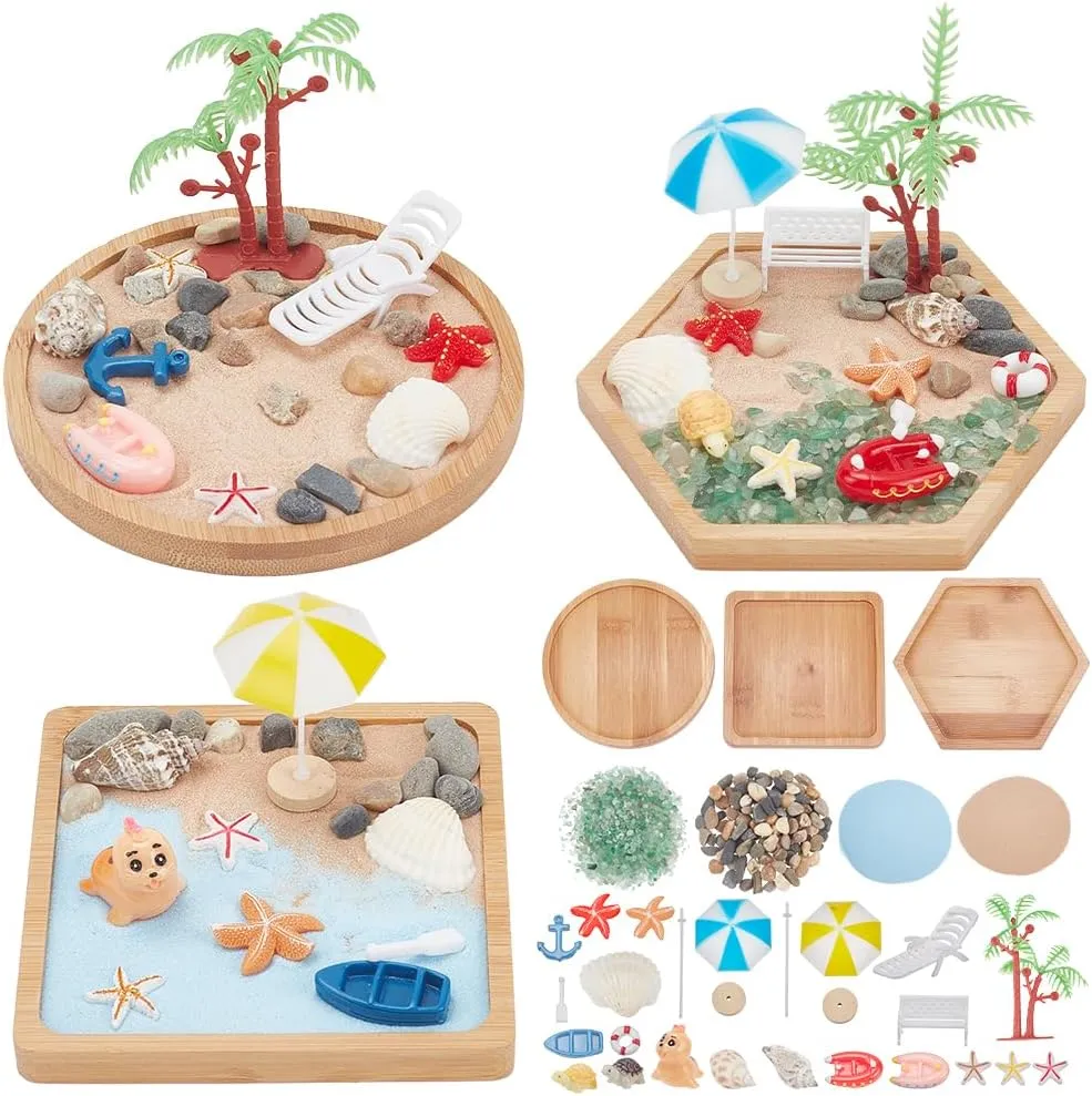 Sand Craft Kit Ocean Beach Sandbox Decorations Meditation Mini Zen Garden Accessories for Home Therapy Office Desktop Decor Gift$ 4/4.2/4.4 inch Tray WEBEEDY 3 Sets Miniature Beach Zen recent switch idealization Garden Kit 