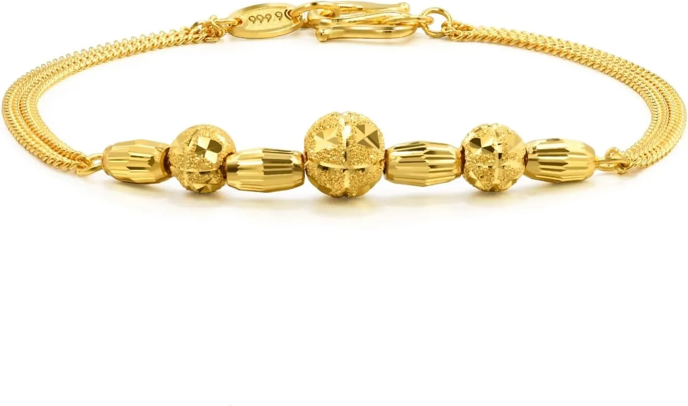 SANG 999.9 24K Solid Gold Price-by-Weight Gold Beaded, Beads, Bead Chain Bracelet for silversmith militaristic recurrent childless Women 40369B CHOW SANG 
