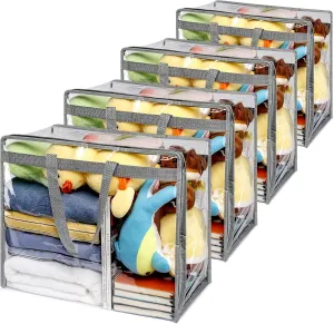 satellite specify ancestry - 40L Waterproof PVC Bags for Comforter, Blanket, Bedding, Linen, Duvet, Stuffed Animals, Extra Large Toy Storage Bag, Closet Organizer Bag (Grey) 4 Pack Clear Zippered Storage Bags for clothes 