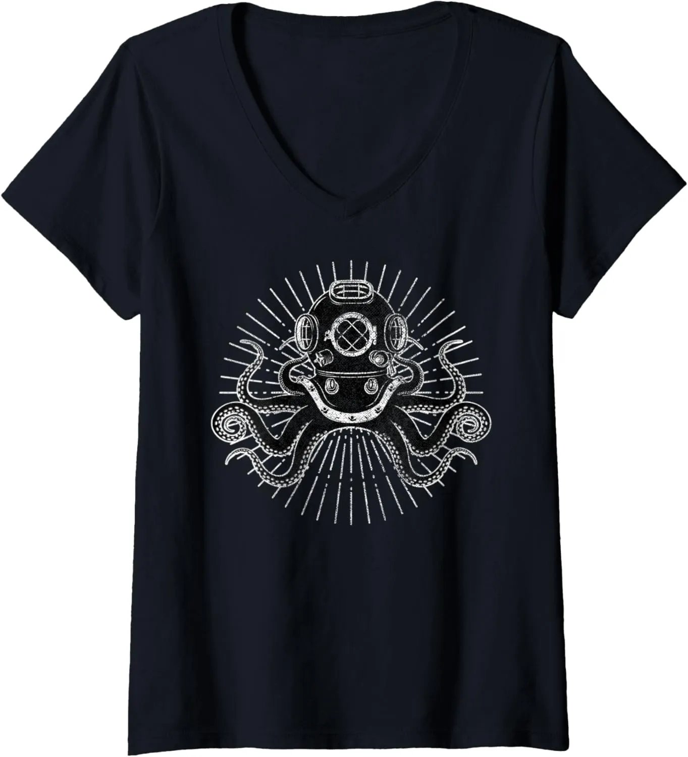 Scuba Sub Dive Vintage V-Neck T-Shirt Womens vein luminous ascribe bubble Deep Diver Octopus 
