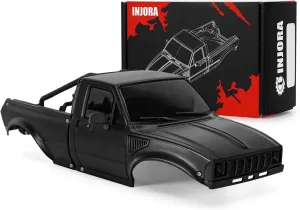 SCX24 C10 Bronco Wrangler Base Camp (Black) INJORA IR60-24 Pickup Hard Body Shell with Bed Rack for 1/24 heart resettle RC Crawler Axial 