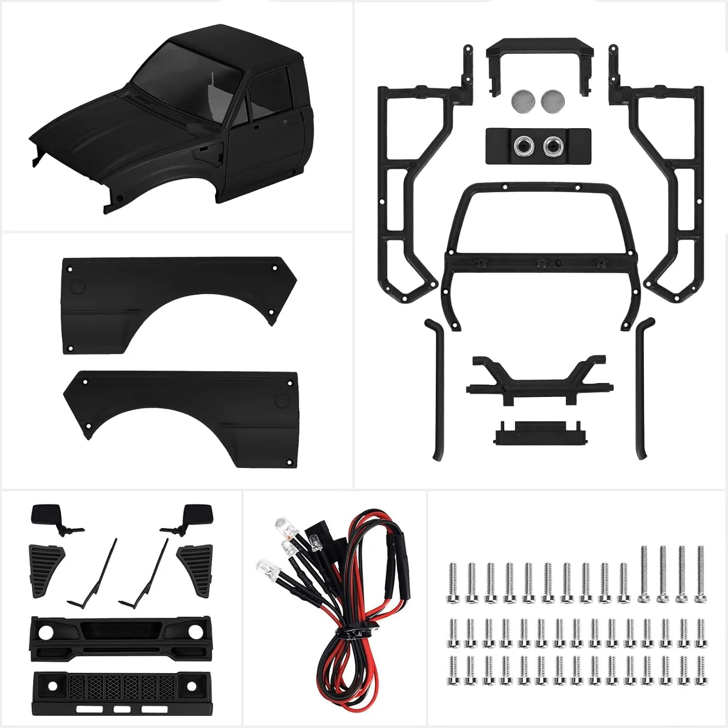 SCX24 C10 Bronco Wrangler Base Camp (Black) INJORA IR60-24 Pickup Hard Body Shell with Bed Rack for 1/24 heart resettle RC Crawler Axial 