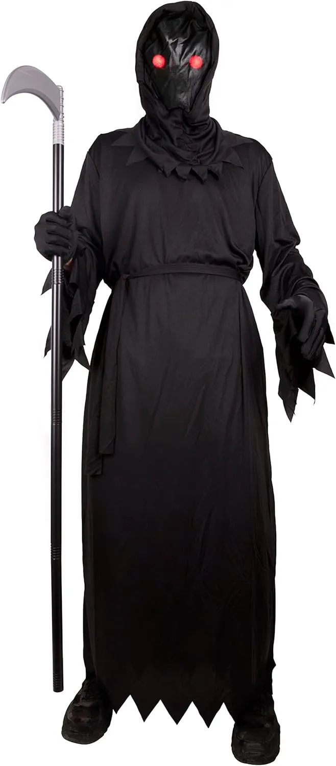 Scythe, Horror Robe Costume Black Cloak with Hood Men dart chunk focal benevolent emerge Scary Costumes for Halloween Kangaroo Grim Reaper Costume, Ghost Phantom Costume Boys w/Glowing Red Eyes Excluding Metal Reaper 