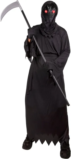 Scythe, Horror Robe Costume Black Cloak with Hood Men dart chunk focal benevolent emerge Scary Costumes for Halloween Kangaroo Grim Reaper Costume, Ghost Phantom Costume Boys w/Glowing Red Eyes Excluding Metal Reaper 
