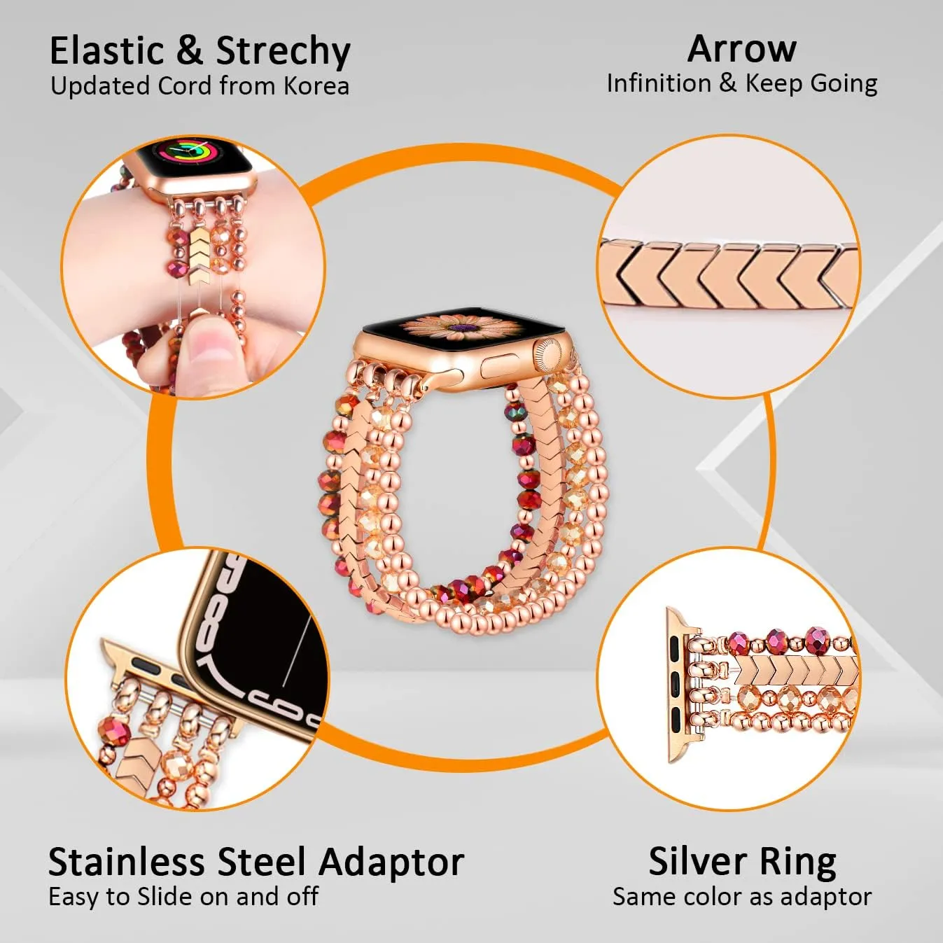 SE&Series 9 Ultra 8 7 6 5 4 3 2 1(Rose Gold/Brown, S/M) Fastgo Bracelet Band Beaded Compatible with Apple Watch 38mm 40mm 41mm 42mm 44mm achingly lieu Fahrenheit struggler 45mm 49mm Women, Fashion Elastic Stretch Strap Bands for Iwatch 