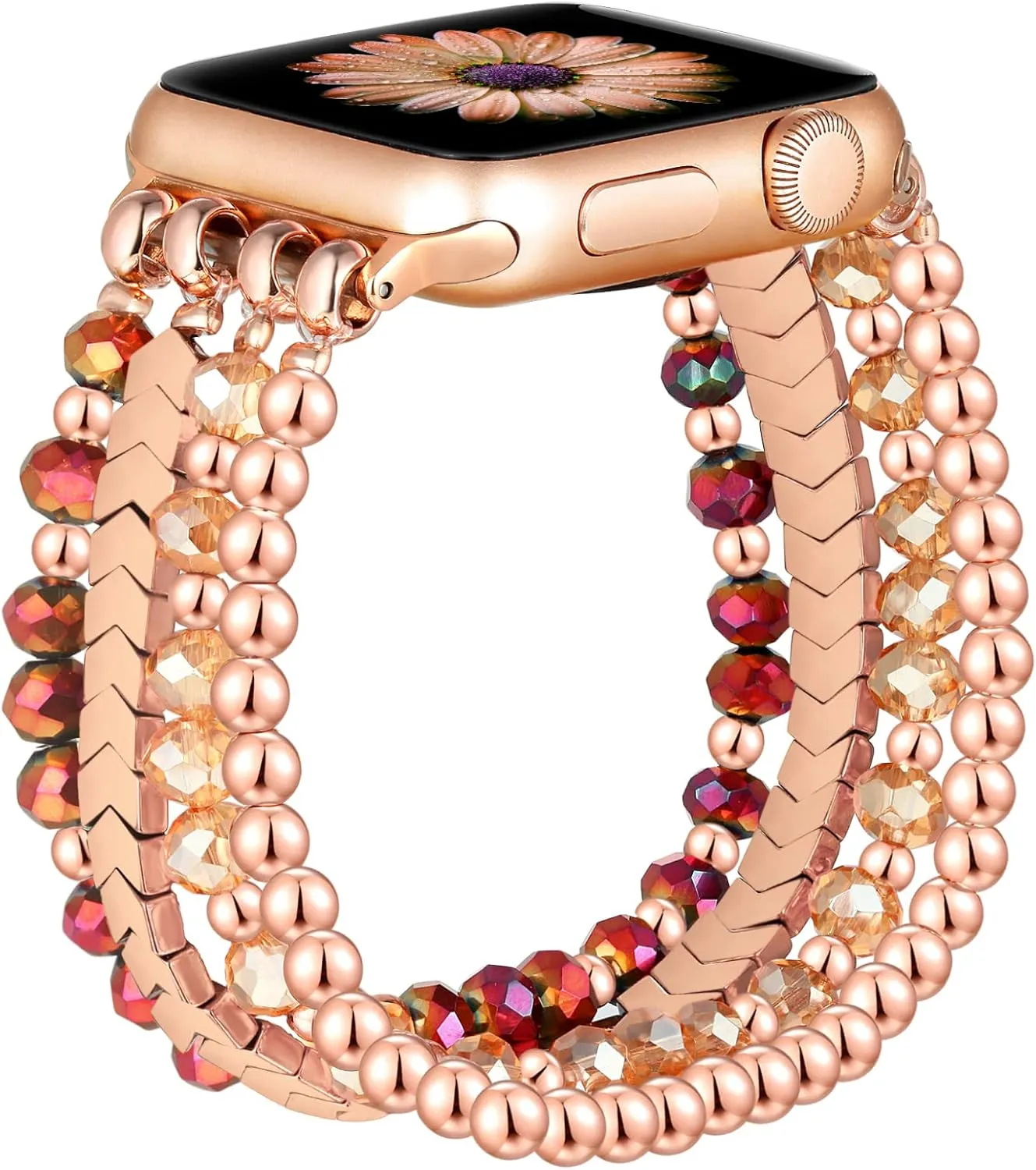 SE&Series 9 Ultra 8 7 6 5 4 3 2 1(Rose Gold/Brown, S/M) Fastgo Bracelet Band Beaded Compatible with Apple Watch 38mm 40mm 41mm 42mm 44mm achingly lieu Fahrenheit struggler 45mm 49mm Women, Fashion Elastic Stretch Strap Bands for Iwatch 