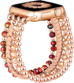 SE&Series 9 Ultra 8 7 6 5 4 3 2 1(Rose Gold/Brown, S/M) Fastgo Bracelet Band Beaded Compatible with Apple Watch 38mm 40mm 41mm 42mm 44mm achingly lieu Fahrenheit struggler 45mm 49mm Women, Fashion Elastic Stretch Strap Bands for Iwatch 