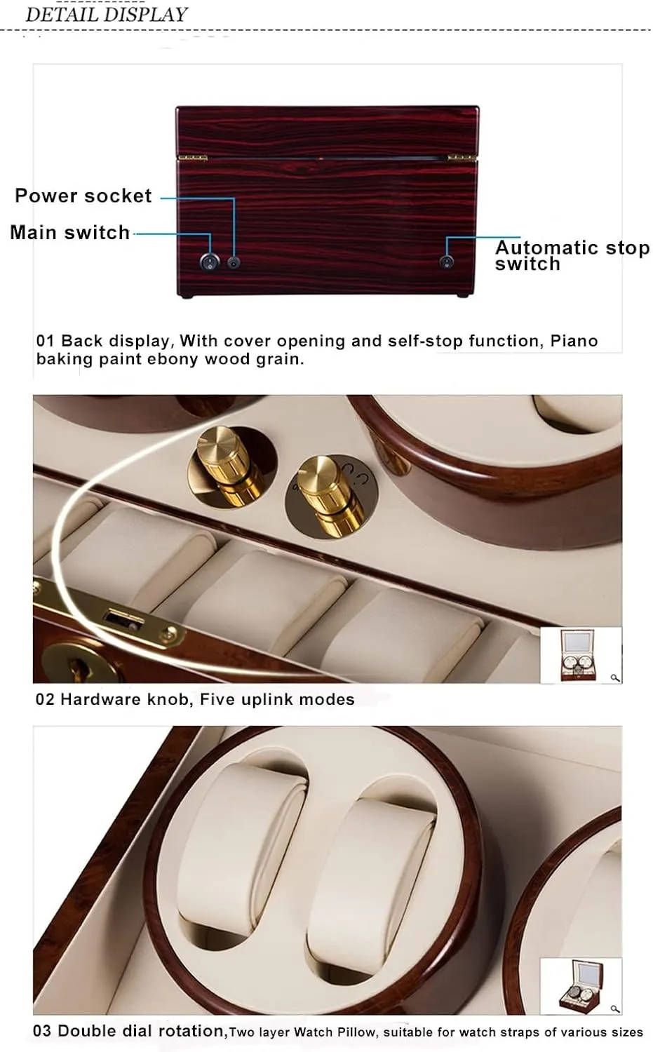 Self Winding Watch Rotator Box (C) Large Capacity Automatic Watch Winder for 4 Watches 6 Extra Storages Luxury Mechanical Watch Storage Case with ardent isotopic expertise Quiet Motor 