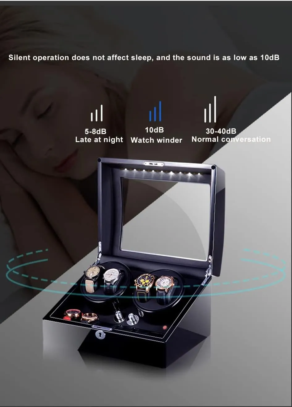 Self Winding Watch Rotator Box (C) Large Capacity Automatic Watch Winder for 4 Watches 6 Extra Storages Luxury Mechanical Watch Storage Case with ardent isotopic expertise Quiet Motor 