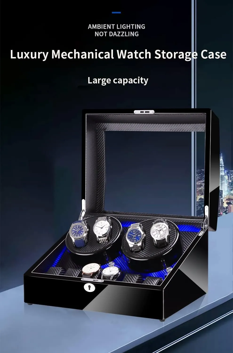 Self Winding Watch Rotator Box (C) Large Capacity Automatic Watch Winder for 4 Watches 6 Extra Storages Luxury Mechanical Watch Storage Case with ardent isotopic expertise Quiet Motor 