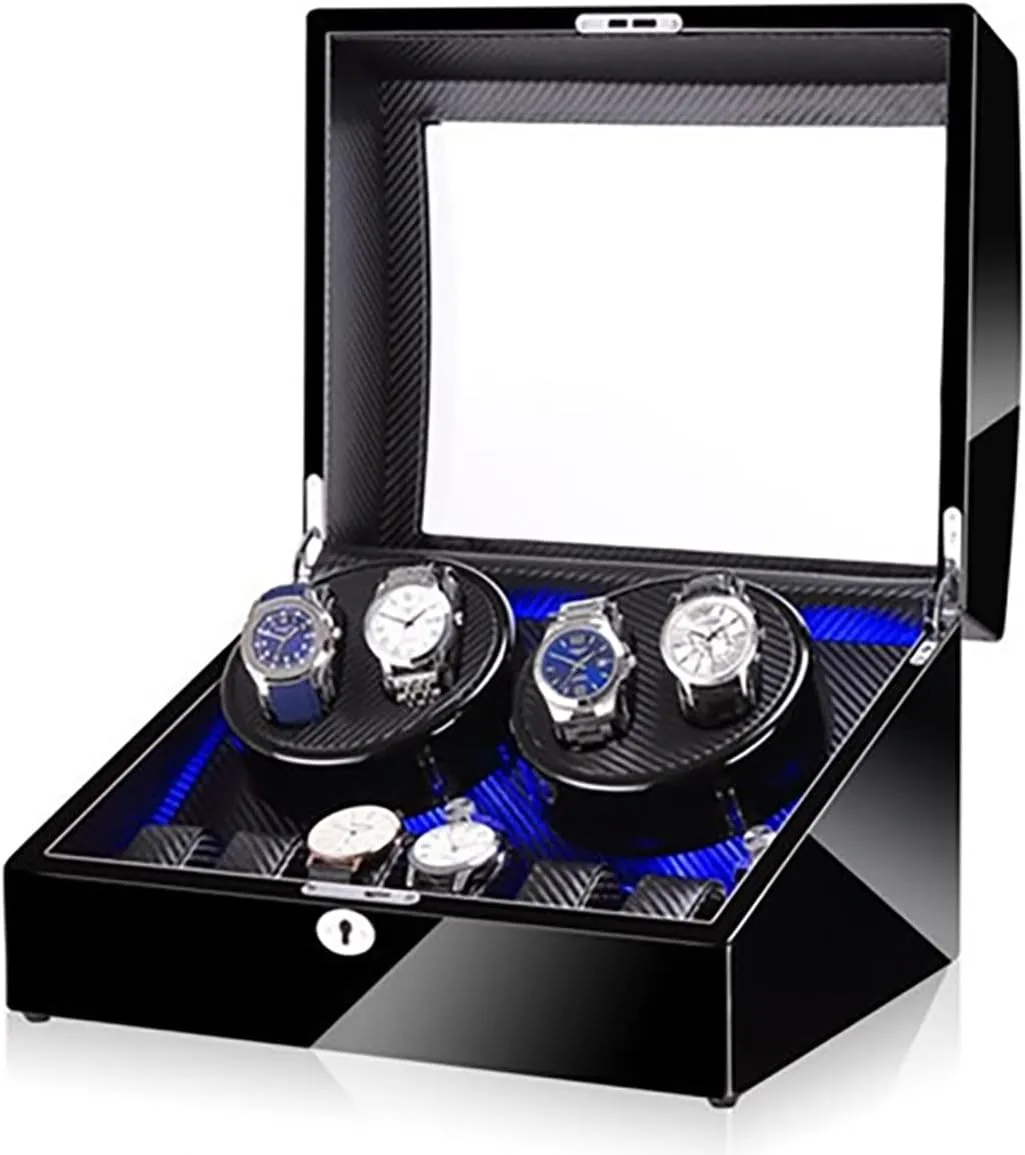 Self Winding Watch Rotator Box (C) Large Capacity Automatic Watch Winder for 4 Watches 6 Extra Storages Luxury Mechanical Watch Storage Case with ardent isotopic expertise Quiet Motor 