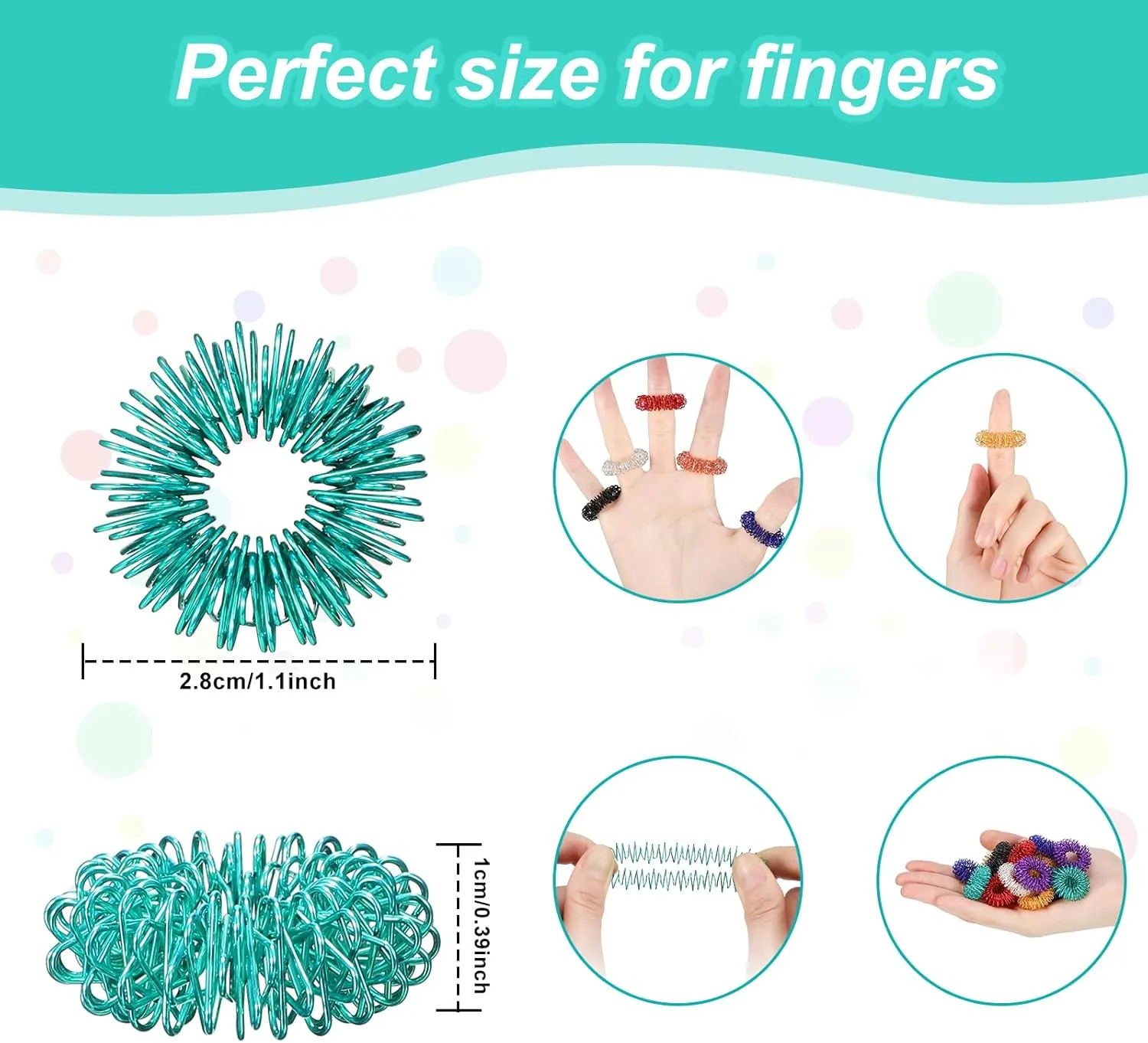 Sensory Toys Anxiety Relief Toys Stress Reducer lens for Men$ Women(Vivid Color) 200 Pcs Acupressure Rings Fidget Spiky Sensory Finger Massager Ring Stress Relief Fidget 