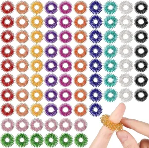 Sensory Toys Anxiety Relief Toys Stress Reducer lens for Men$ Women(Vivid Color) 200 Pcs Acupressure Rings Fidget Spiky Sensory Finger Massager Ring Stress Relief Fidget 