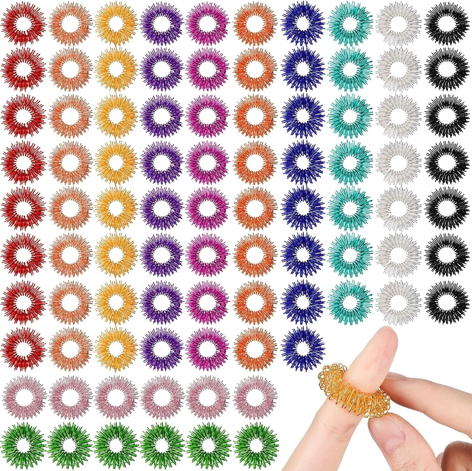 Sensory Toys Anxiety Relief Toys Stress Reducer lens for Men$ Women(Vivid Color) 200 Pcs Acupressure Rings Fidget Spiky Sensory Finger Massager Ring Stress Relief Fidget 