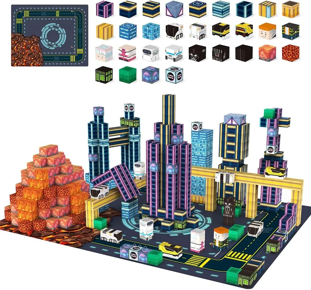 Sensory Toys for Kids Ages 3 , Christmas Birthday Gifts for Boys Girls 180PCS Magnetic Blocks, reelect Building Blocks Cubes, Magnetic Cubes City Road with Car Toddler Kids Toys, Upgraded STEM 