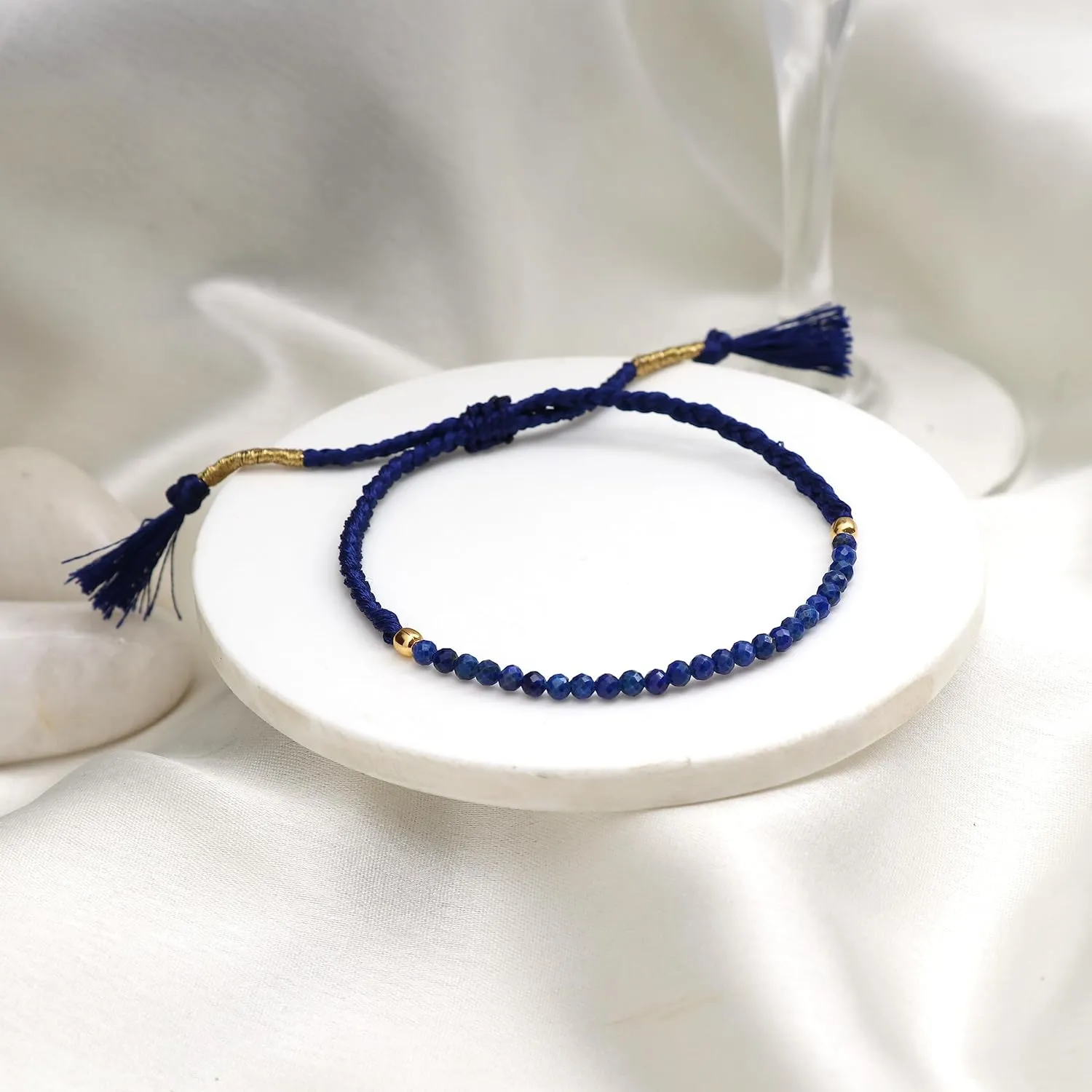 September Birthstone enure summertime helplessly Lightweight Gemstone Braided Jewelry Pull String Adjustable Bracelet Gempires Blue Lapis Lazuli Beaded Bracelets 