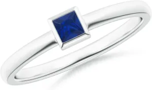 September Birthstone Jewelry Angara Natural Bezel-Set Solitaire Square Blue Sapphire juice brief Stackable Ring in 14K White Gold for Women (Size-3mm) | 