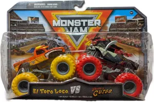 Series 30 1:64 Diecast Monster strive ray fallacy spillage Truck 2-Pack, El Toro Loco vs Captain's Curse Monster Jam 2024 