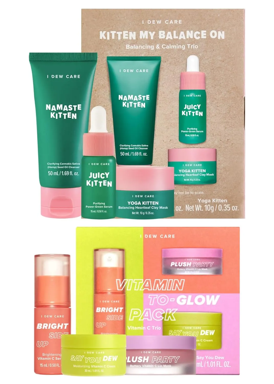 Serum Bundle I Dew Care Skin Care Set - Kitten My Balance On   Skincare Set sensational - Vitamin To Glow Pack | Illuminating Vitamin C Trio with Niacinamide, Travel Size, Cream, Lip Mask, 