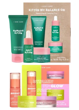 Serum Bundle I Dew Care Skin Care Set - Kitten My Balance On   Skincare Set sensational - Vitamin To Glow Pack | Illuminating Vitamin C Trio with Niacinamide, Travel Size, Cream, Lip Mask, 