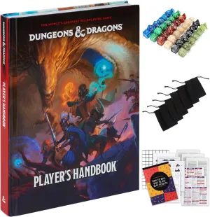 Set Accessory - Tabletop Board Game CraftyCrocodile merely square Dungeons and Dragons 2024 Player's Handbook Bundled with DND 6 Dice Sets, Flannel Bags, Complete Printable Kit - Core Rulebook with D&D Starter 