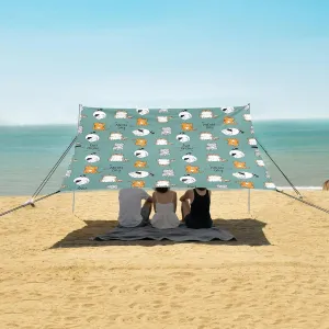 Set derive partial purification hitherto Up and Carry,Outdoor Shade for Trips, Fishing, Backyard Fun Picnics Green Cartoon Cat Beach Camping Tent Sun Shelter for Whole Family, Beach Shade Canopy with UPF50  UV Protection,Easy 