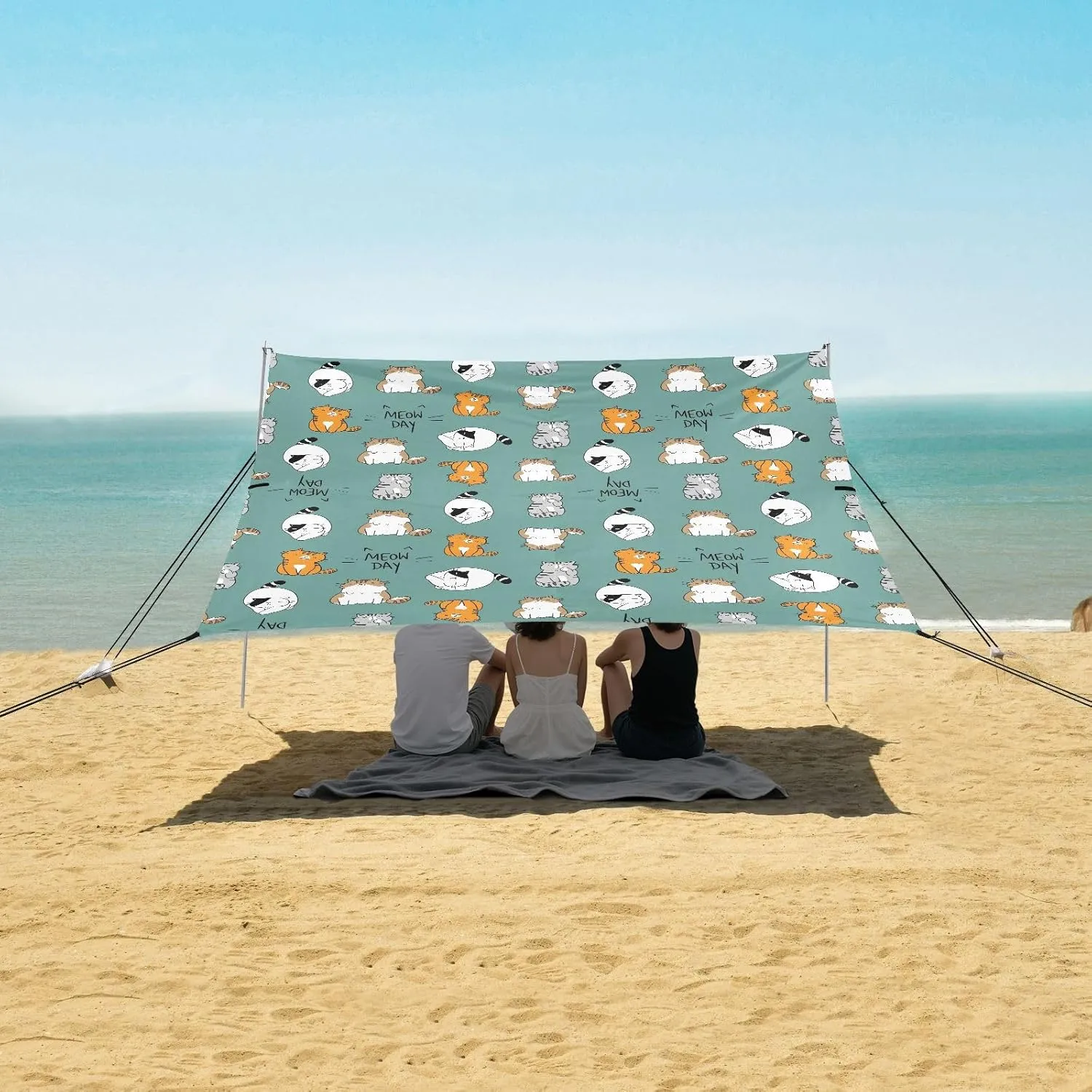 Set derive partial purification hitherto Up and Carry,Outdoor Shade for Trips, Fishing, Backyard Fun Picnics Green Cartoon Cat Beach Camping Tent Sun Shelter for Whole Family, Beach Shade Canopy with UPF50  UV Protection,Easy 