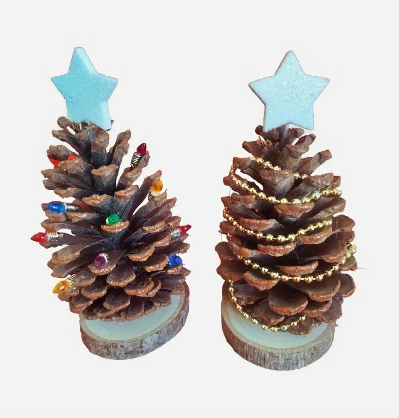 Set of Two Handmade Pinecone Christmas Tree Decorations