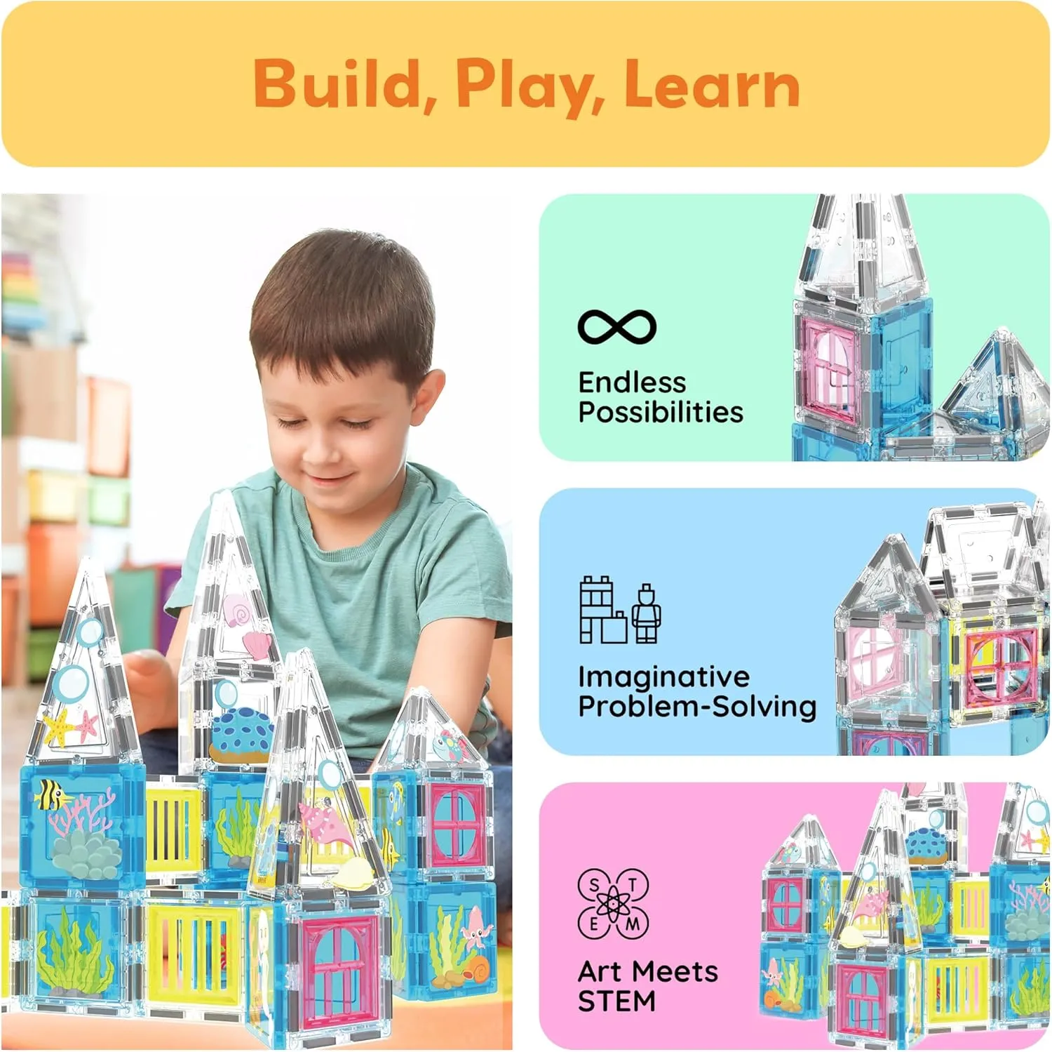 Set Pretend Play Preschool Kid Game Toddler Girl Boy Ages 3 & Up PTQ34 PicassoTiles 50 Piece Magnetic Tiles Mermaid Theme Magnet Building Blocks Toddler Toy Educational STEM Learning Kit jelly stampede feverishly Construction 