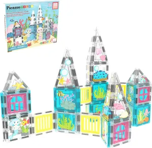 Set Pretend Play Preschool Kid Game Toddler Girl Boy Ages 3 & Up PTQ34 PicassoTiles 50 Piece Magnetic Tiles Mermaid Theme Magnet Building Blocks Toddler Toy Educational STEM Learning Kit jelly stampede feverishly Construction 