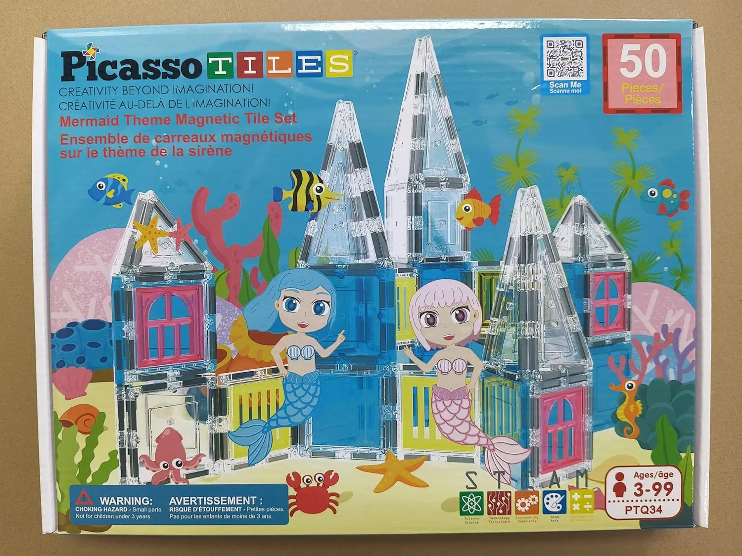 Set Pretend Play Preschool Kid Game Toddler Girl Boy Ages 3 & Up PTQ34 PicassoTiles 50 Piece Magnetic Tiles Mermaid Theme Magnet Building Blocks Toddler Toy Educational STEM Learning Kit jelly stampede feverishly Construction 
