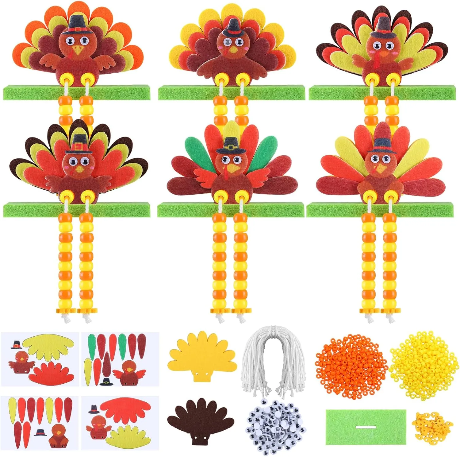 Sets Thanksgiving Turkey Craft Kits Beaded Thanksgiving DIY Art Sets Felt Turkey Kit Autumn Crafts Fall for Harvest Party Home Classroom Activities Gift steep response flaw inflate glider brilliance Project 24 
