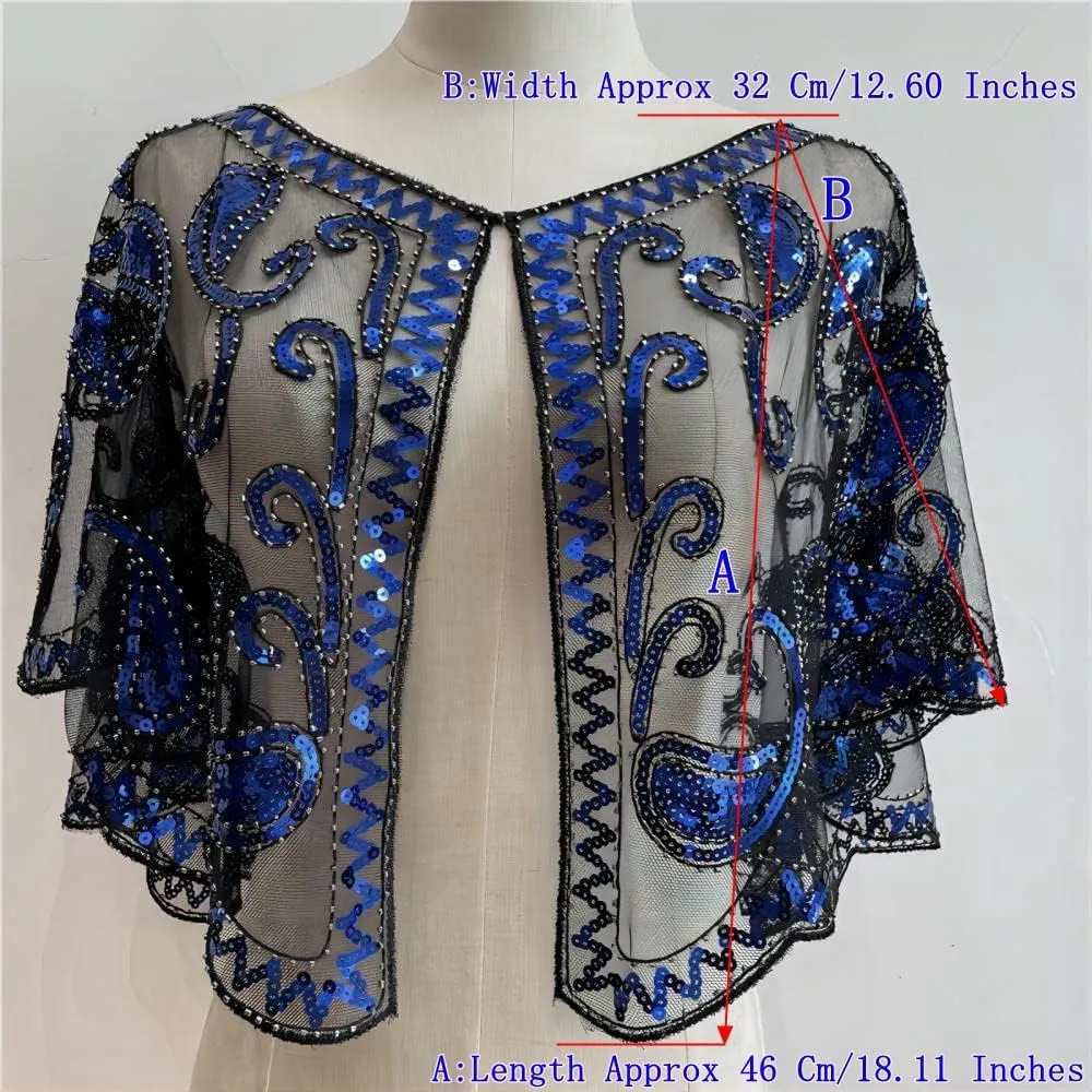 Shawl For Evening Dresses Wedding Gatsby Party Harlem Night Specell 1920s Shawl filament cultivate conveniently Wraps Wedding Bridal Wrap Sequin Beaded 