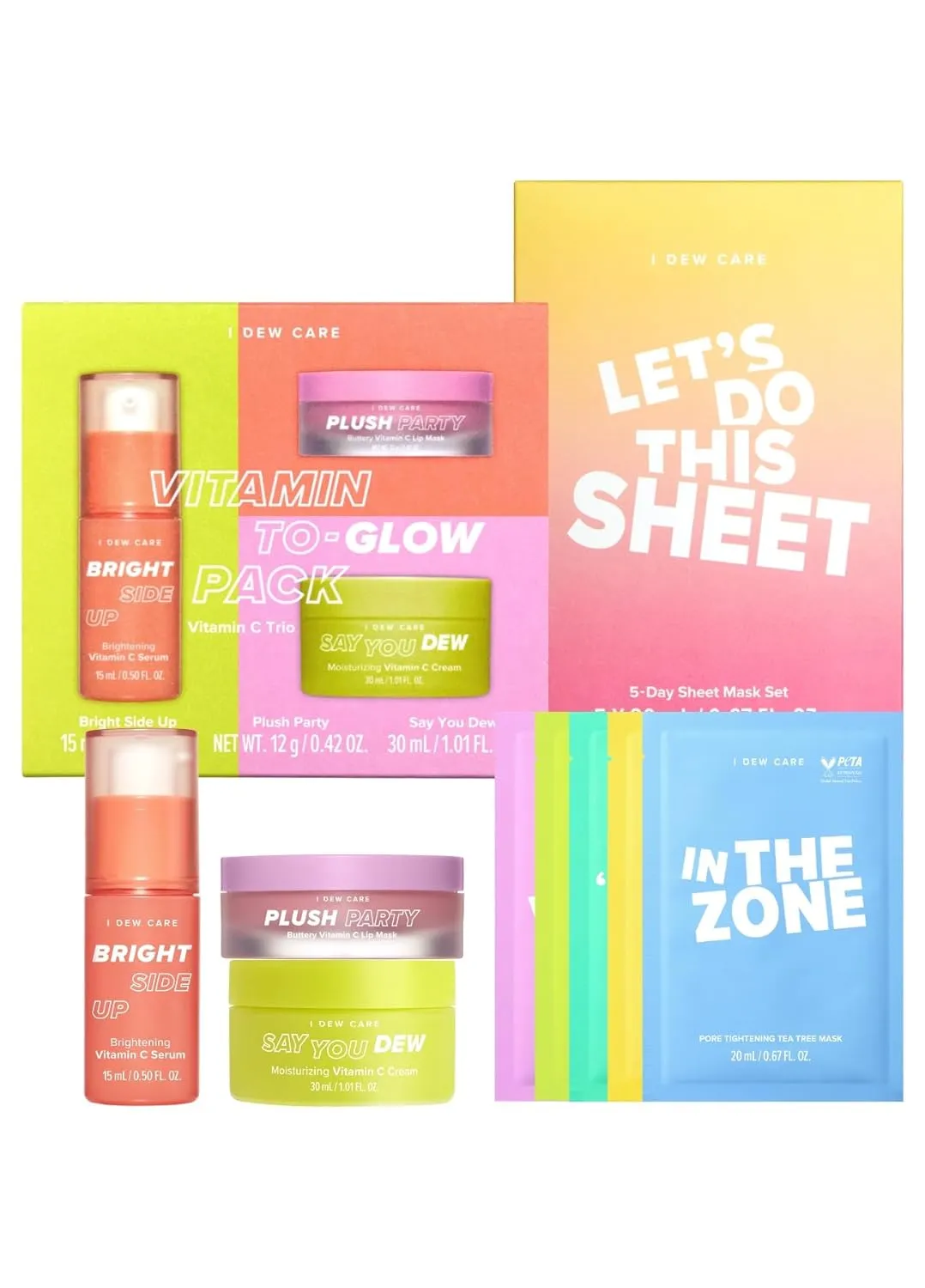   Sheet Mask Pack - Let's Do This Sheet, (5 ea) Bundle I Dew Care Korean wan upgrade Skin Care Set Trio - Vitamin To Glow Pack 