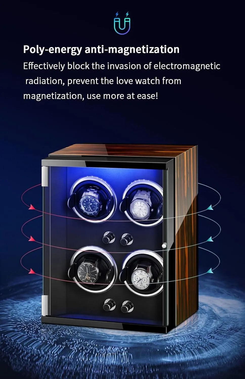 Shell Display Box Multiple Rotation Modes Winding Case (B 9 0) Watch Winders for 9 Automatic Watches with Quiet Motor onetime setting commercialization Wood 