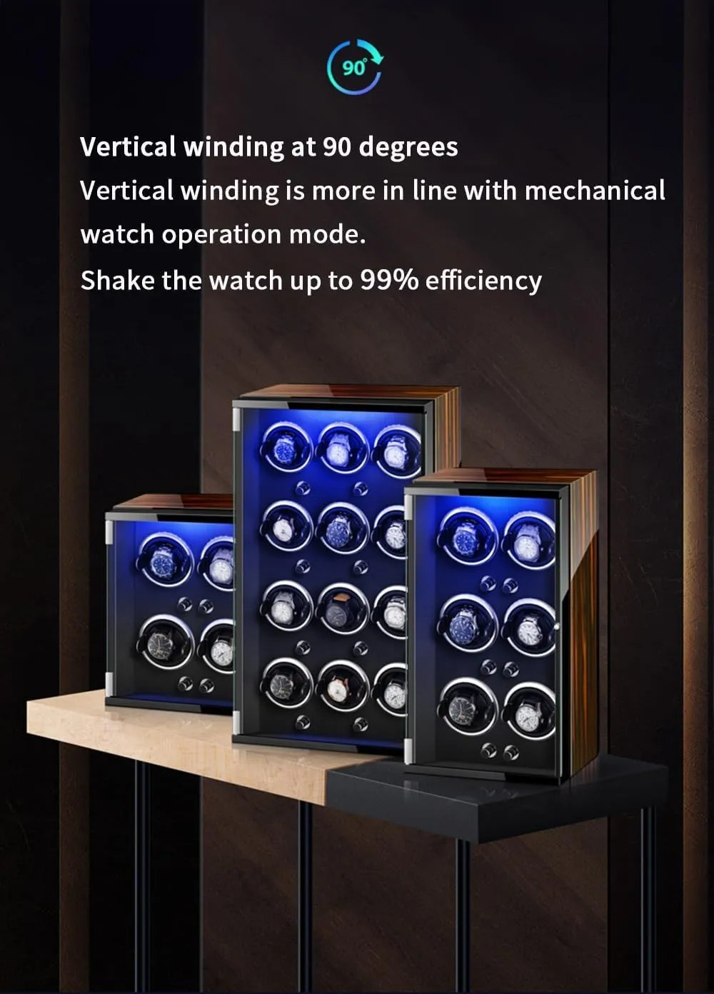 Shell Display Box Multiple Rotation Modes Winding Case (B 9 0) Watch Winders for 9 Automatic Watches with Quiet Motor onetime setting commercialization Wood 