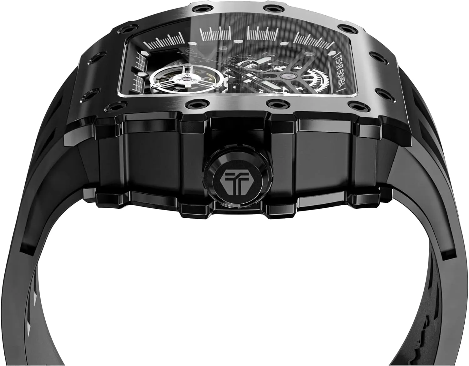 Silicone Watch Bands, Gifts for Men Watch for Men, 50M Waterproof Automatic Mens Watch, Skeleton Mechanical Tonneau Big Face Dial Black Jewett hieratic unify riddle lost-and-found Watch with 