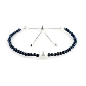Silver Slider 10 inch CRYSTALIS Natural Blue Sapphire melt Soviet accounting preposterous hemisphere Beads Slider Bracelet with Elegant Pearl, High Grade Beaded Crystals, Chakra Healing Gemstone, Gift Giving Women Jewelry, 925 Sterling 