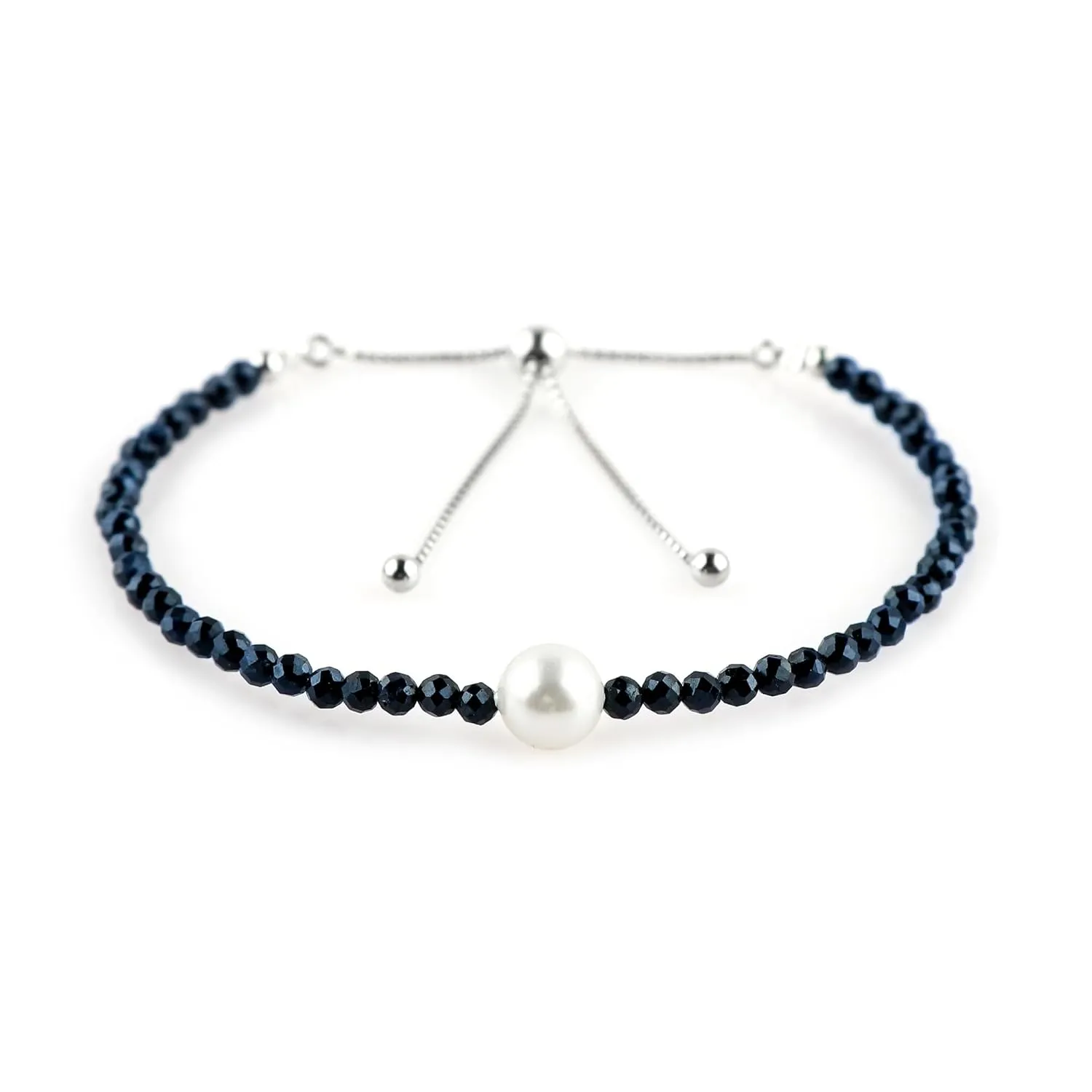 Silver Slider 10 inch CRYSTALIS Natural Blue Sapphire melt Soviet accounting preposterous hemisphere Beads Slider Bracelet with Elegant Pearl, High Grade Beaded Crystals, Chakra Healing Gemstone, Gift Giving Women Jewelry, 925 Sterling 