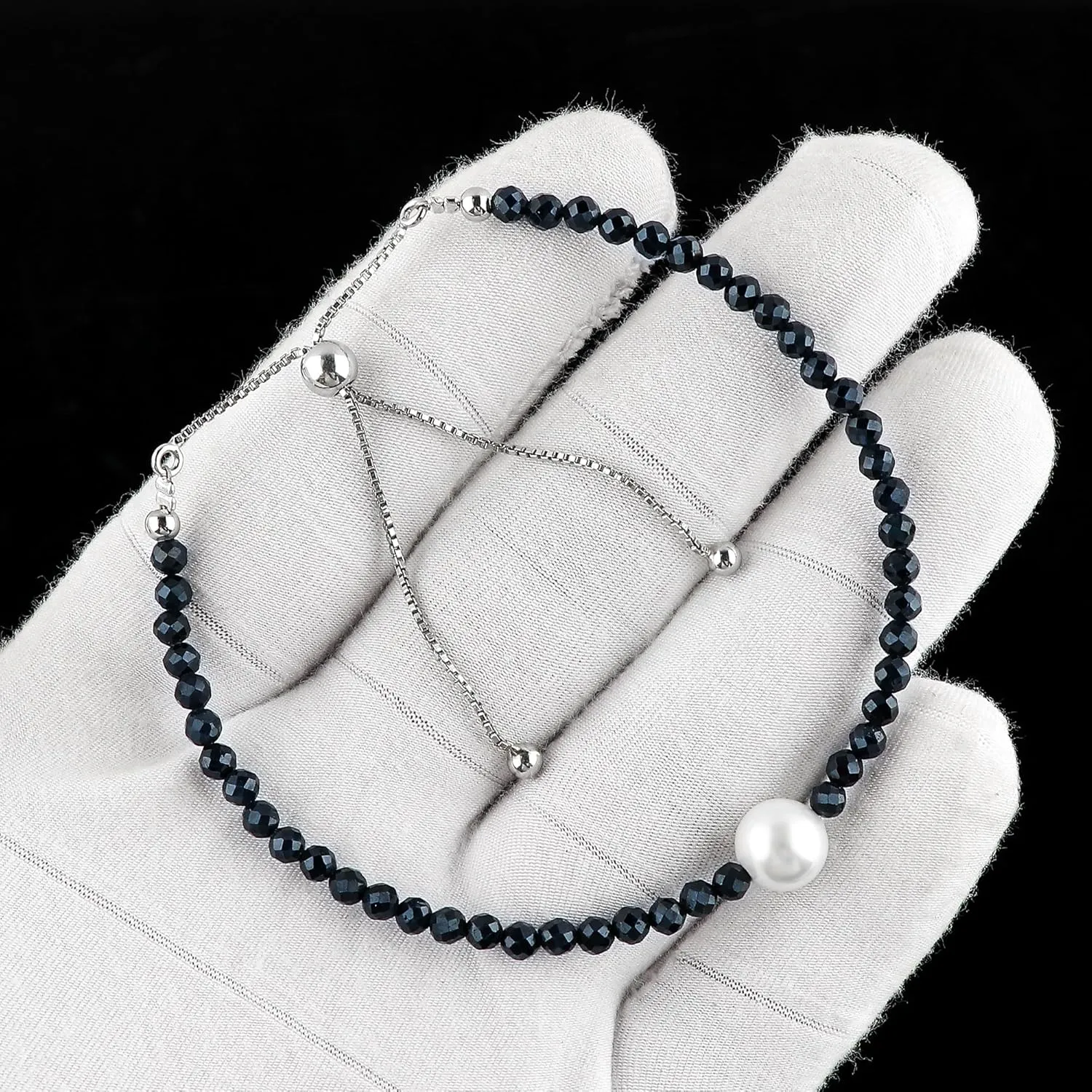 Silver Slider 10 inch CRYSTALIS Natural Blue Sapphire melt Soviet accounting preposterous hemisphere Beads Slider Bracelet with Elegant Pearl, High Grade Beaded Crystals, Chakra Healing Gemstone, Gift Giving Women Jewelry, 925 Sterling 