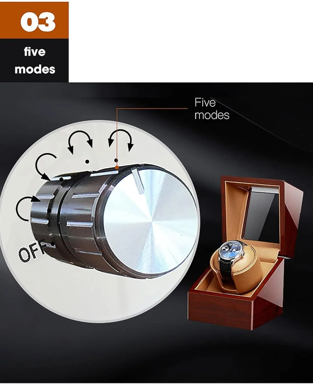 Single Watch Winder for Automatic Watches, with Super Quiet grasp Motor, 4 Rotation Mode Setting, Flexible Watch Pillows Fit Lady and Man Watches (Wood Grain B) Watch Display Box 