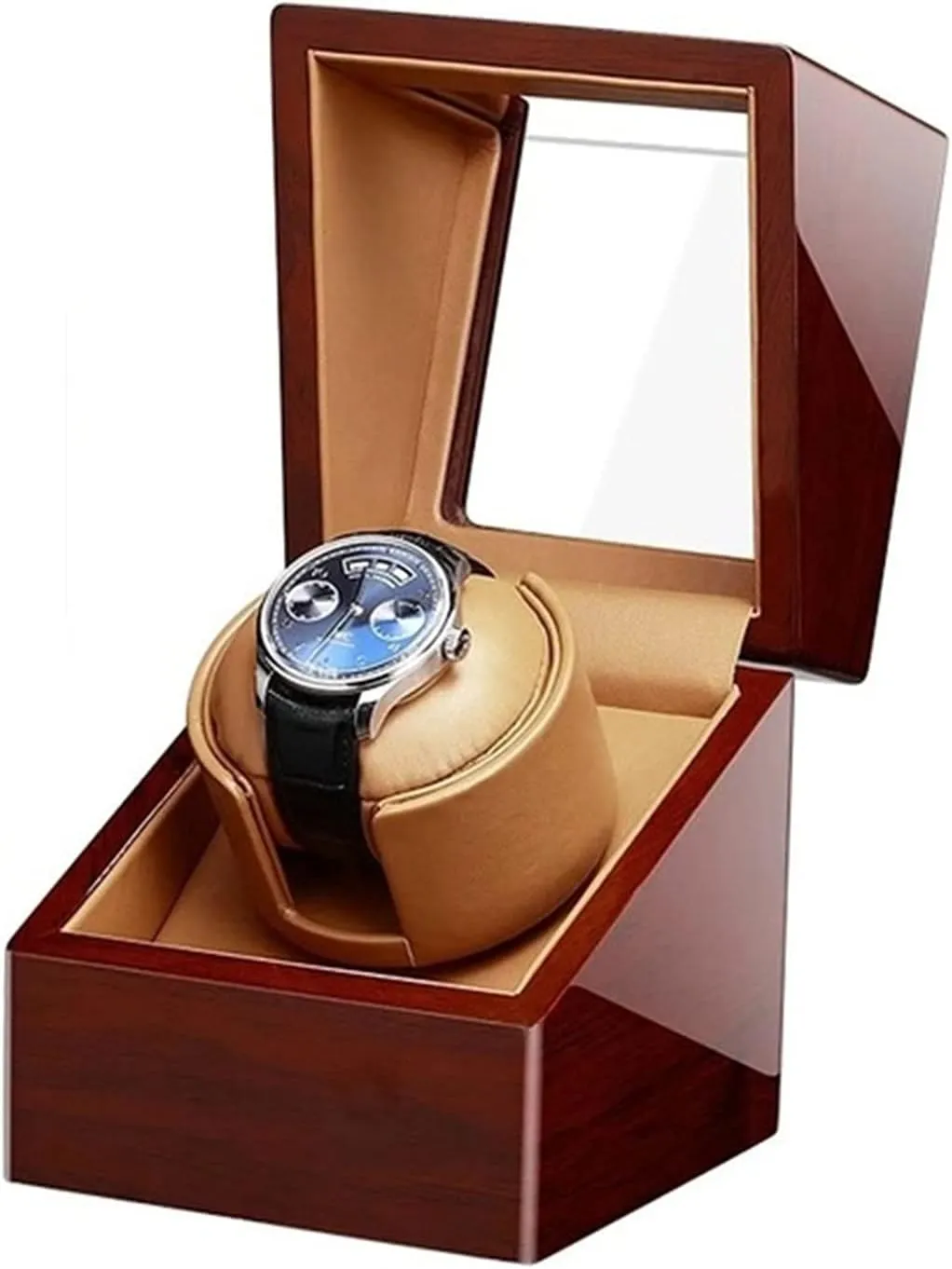 Single Watch Winder for Automatic Watches, with Super Quiet grasp Motor, 4 Rotation Mode Setting, Flexible Watch Pillows Fit Lady and Man Watches (Wood Grain B) Watch Display Box 