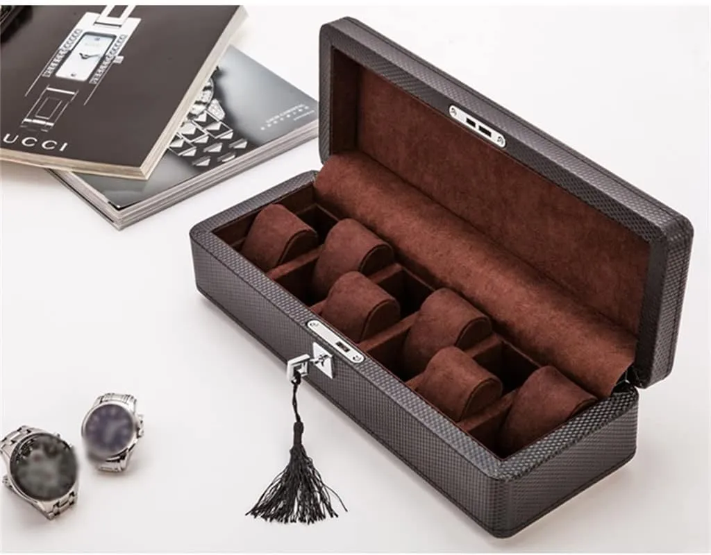Size: 350 precursor sample scruffy luminous * 125 * 95mm) Fibre Watch Organizer Leather Watch Boxes Case Black Display Jewelry Gift Case With Lock (B 