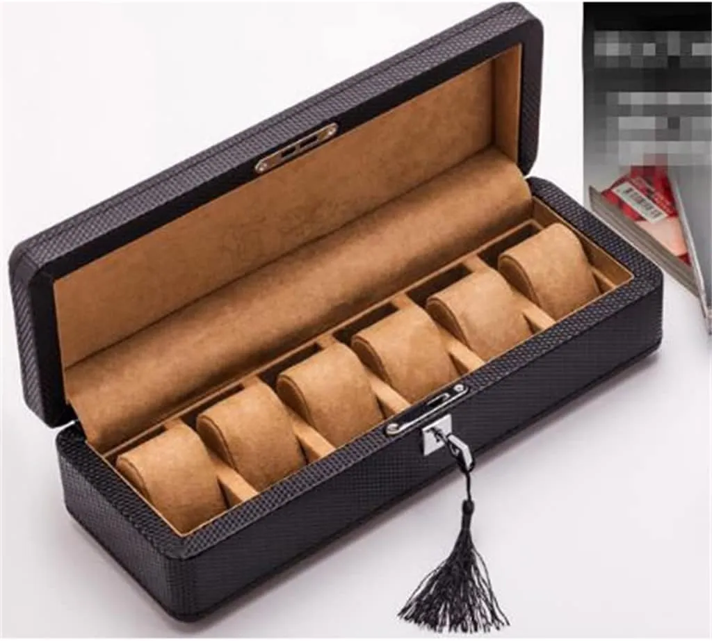 Size: 350 precursor sample scruffy luminous * 125 * 95mm) Fibre Watch Organizer Leather Watch Boxes Case Black Display Jewelry Gift Case With Lock (B 