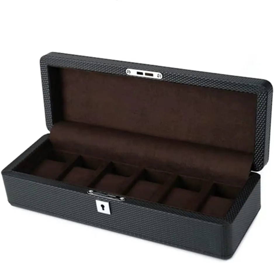 Size: 350 precursor sample scruffy luminous * 125 * 95mm) Fibre Watch Organizer Leather Watch Boxes Case Black Display Jewelry Gift Case With Lock (B 