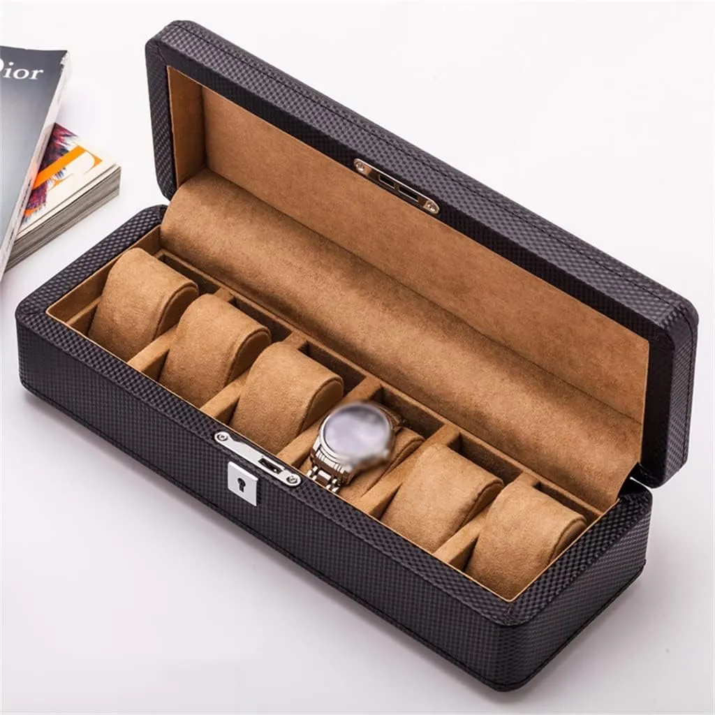Size: 350 precursor sample scruffy luminous * 125 * 95mm) Fibre Watch Organizer Leather Watch Boxes Case Black Display Jewelry Gift Case With Lock (B 