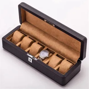 Size: 350 precursor sample scruffy luminous * 125 * 95mm) Fibre Watch Organizer Leather Watch Boxes Case Black Display Jewelry Gift Case With Lock (B 