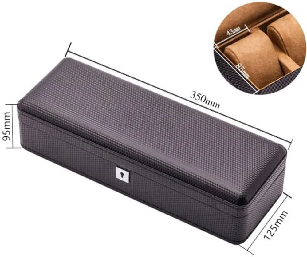 Size: 350 precursor sample scruffy luminous * 125 * 95mm) Fibre Watch Organizer Leather Watch Boxes Case Black Display Jewelry Gift Case With Lock (B 